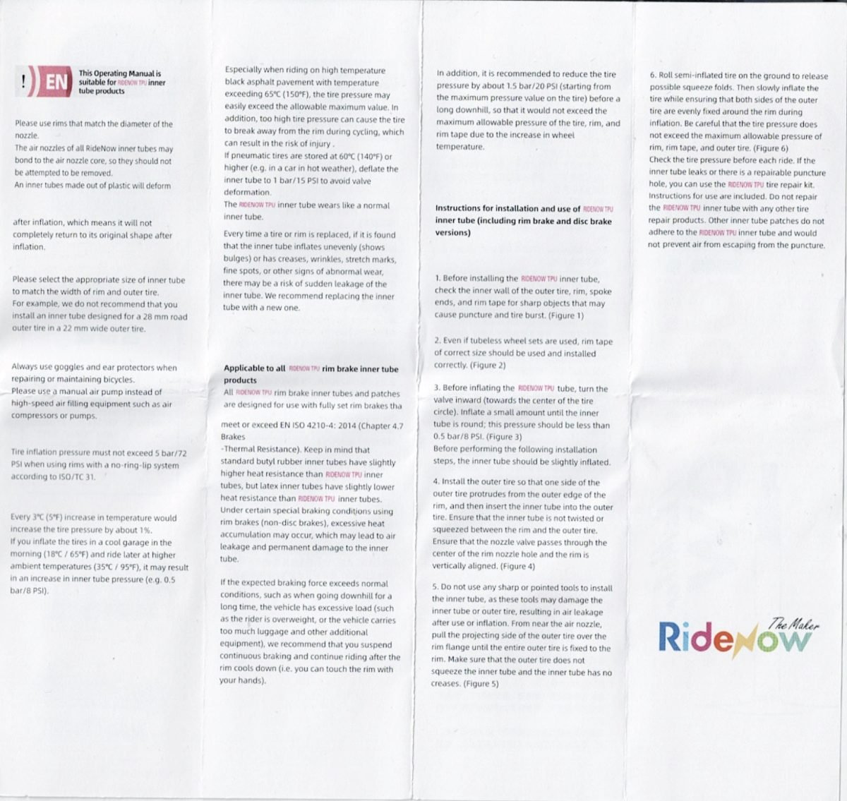 RideNow TPU Tube English instructions